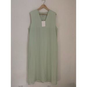 NWT Cos Vneck Linen Blend Sleeveless Light Mint Green Dress Sz 14 Maxi Lined